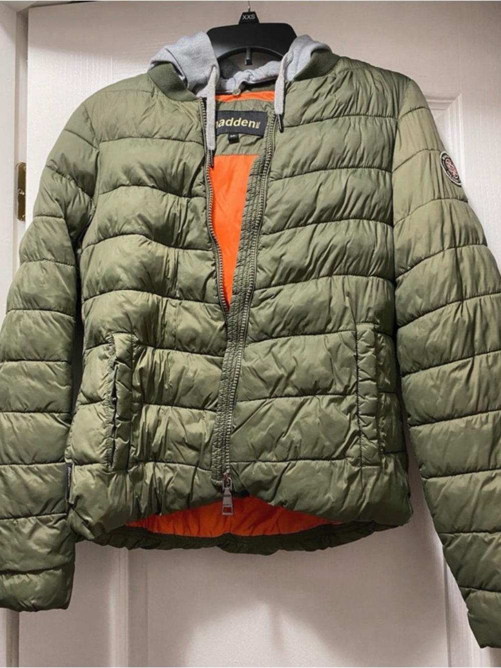 Hollister Olive Green Puffer Jacket with Orange Lining
